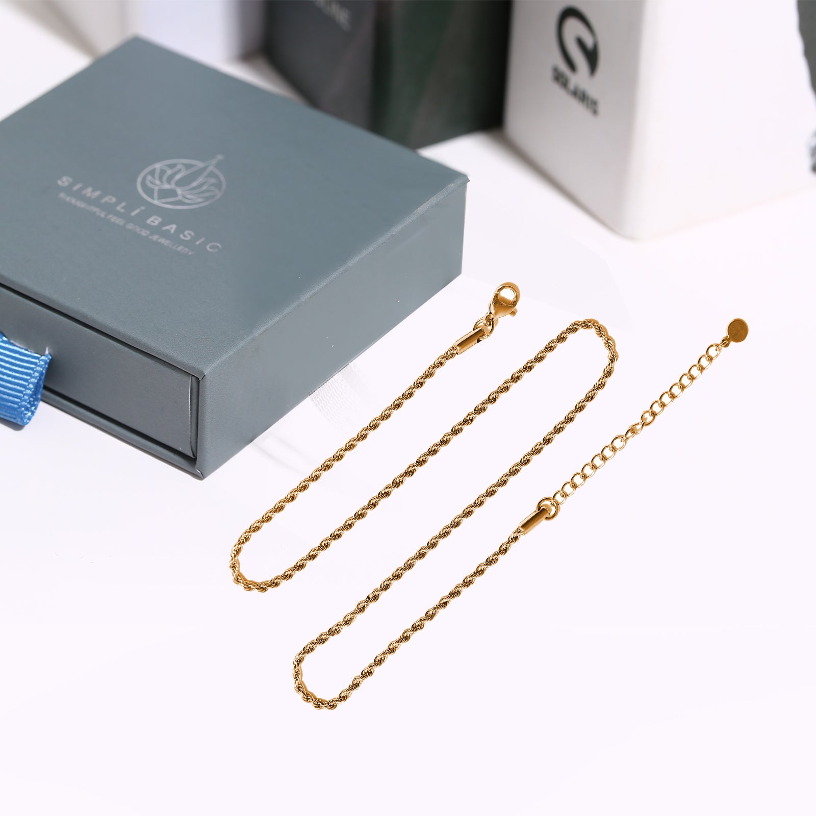 Short Rope Chain Necklace, Stainless Steel 18K Gold