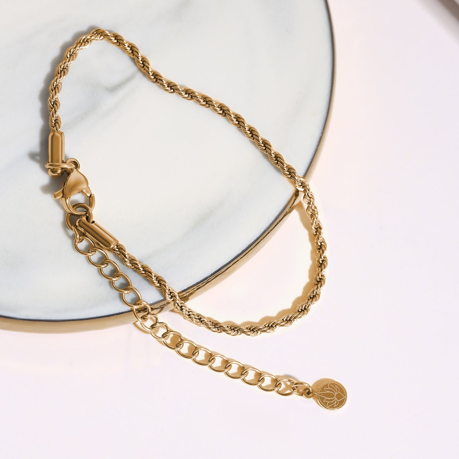 Rope Chain Bracelet, Stainless Steel 18K Gold