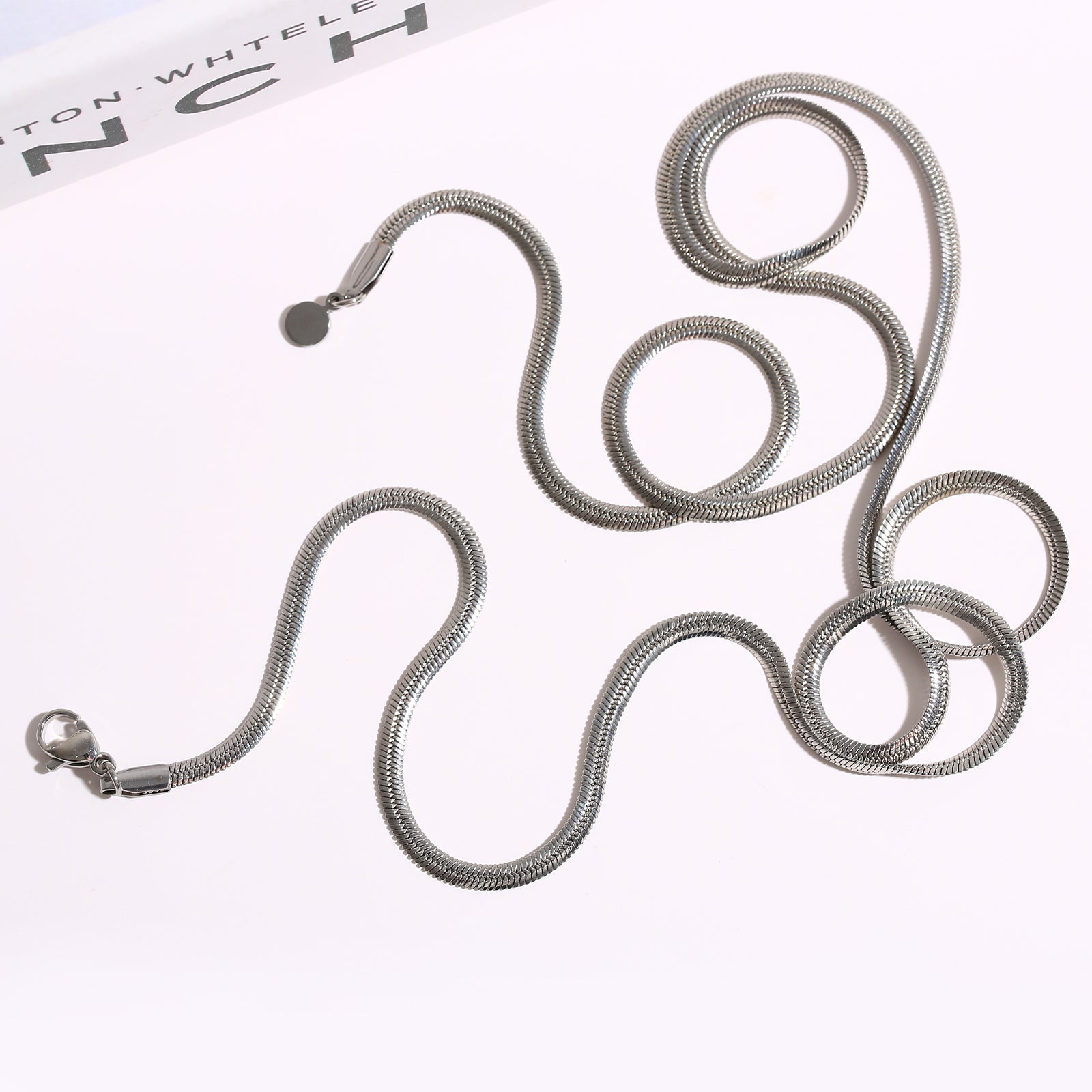 Long Snake Chain Necklace, Stainless Steel
