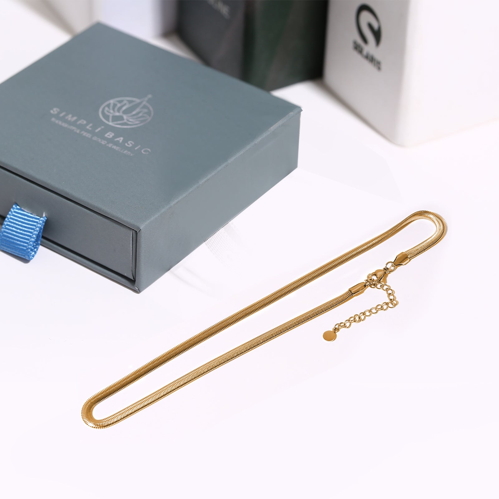 Short Snake Chain Necklace, Stainless Steel 18K Gold