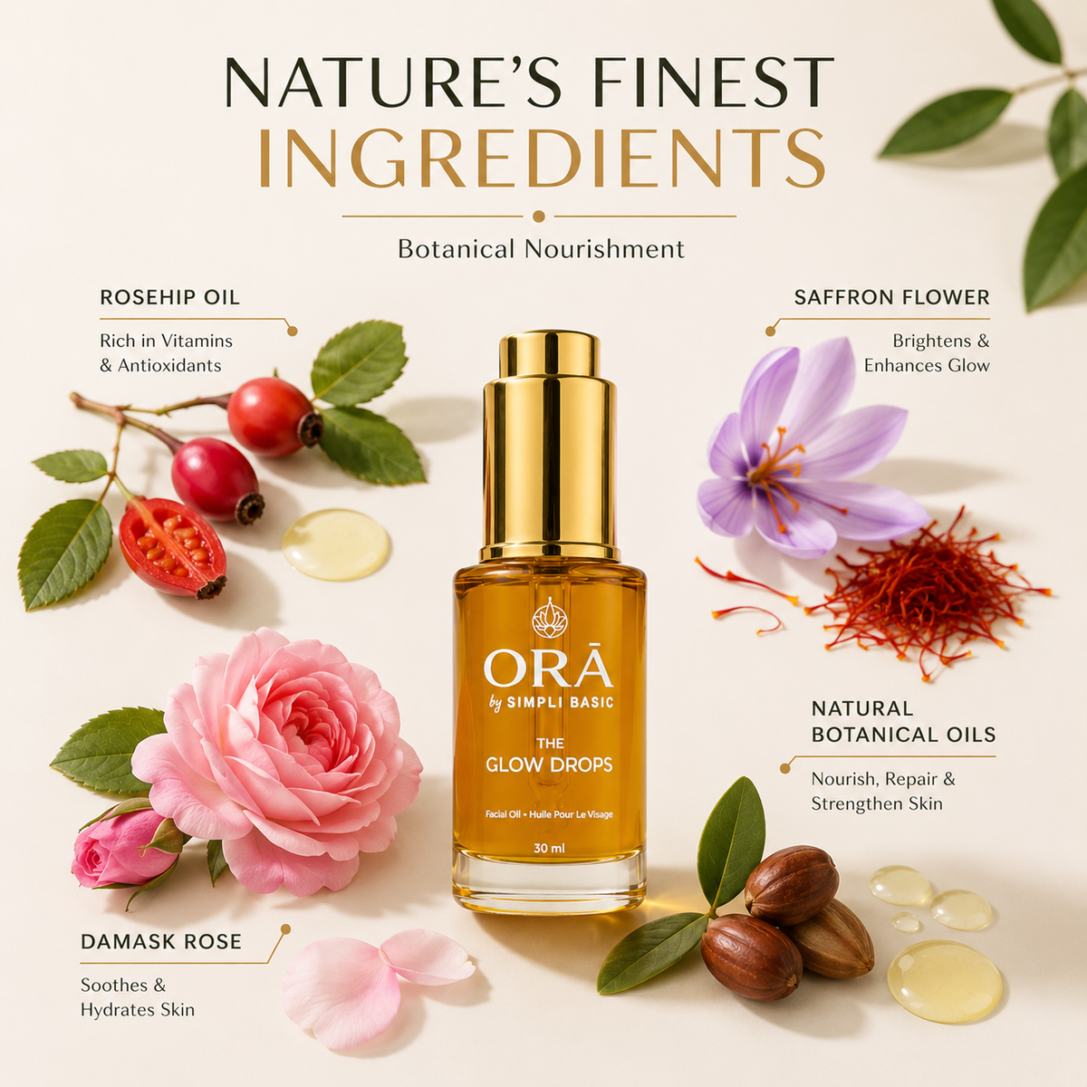 The Glow Drops — Hydrating Rosehip & Saffron Facial Oil + Jade Gua Sha