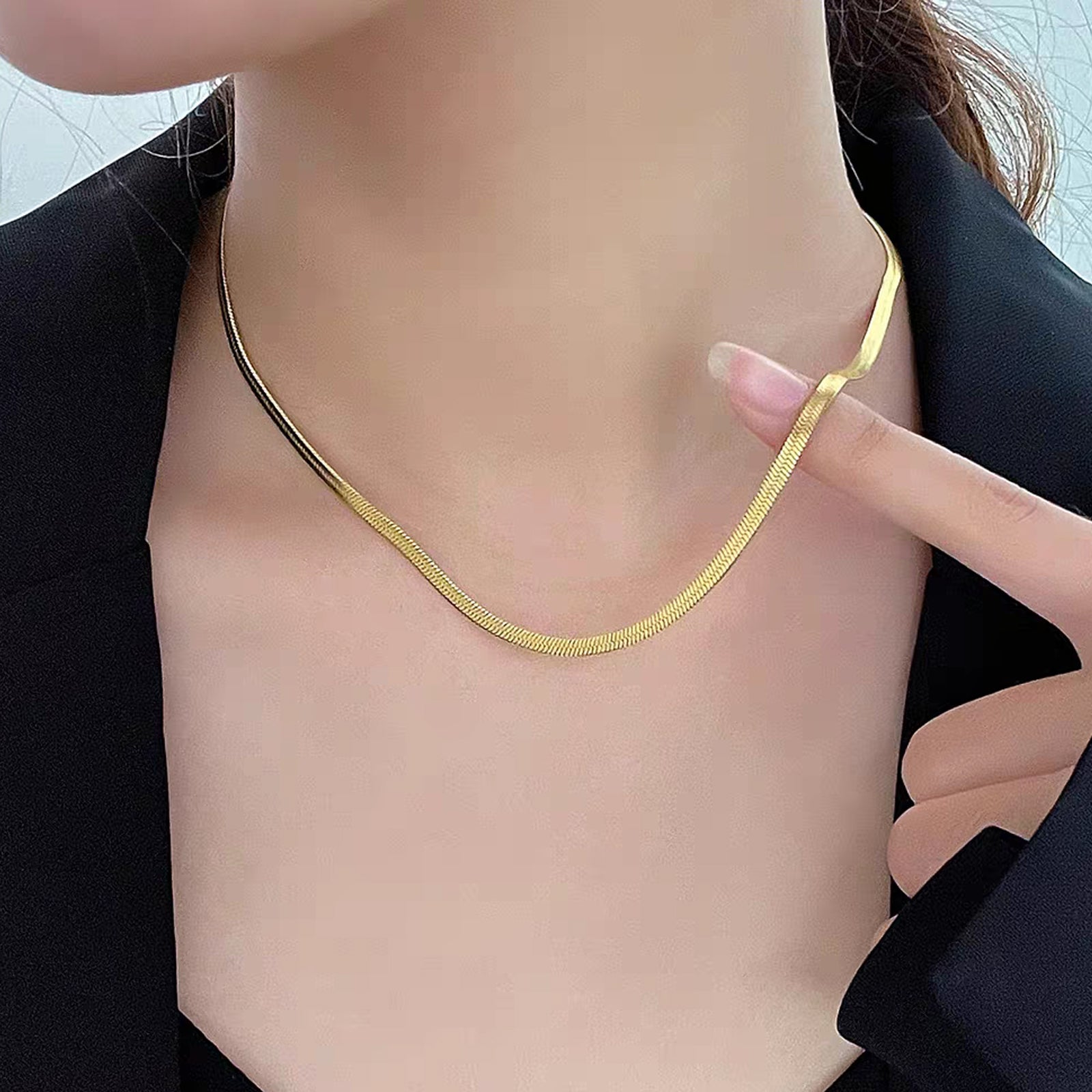 Short Snake Chain Necklace, Stainless Steel 18K Gold