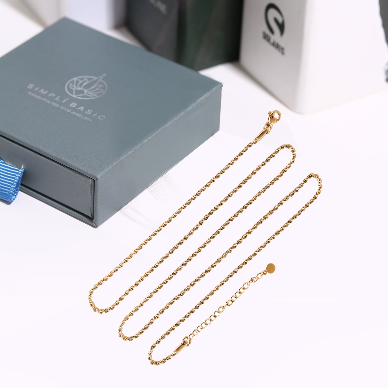 Long Rope Chain Necklace, Stainless Steel 18K Gold