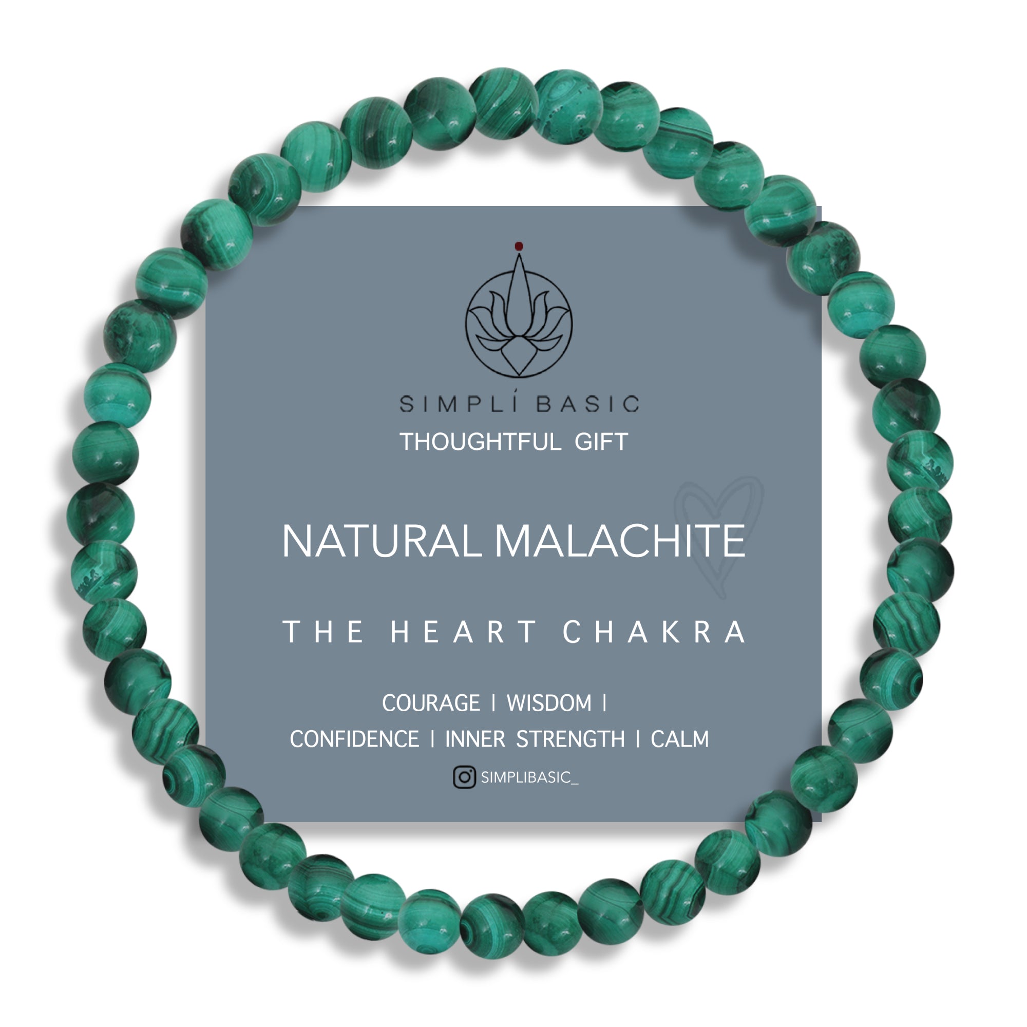 Healing Malachite bead bracelet 4mm