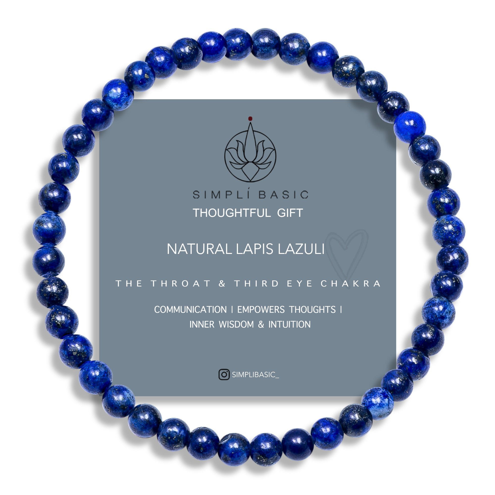 HEALING BLUE LAPIS LAZULI BEAD BRACELET 4MM