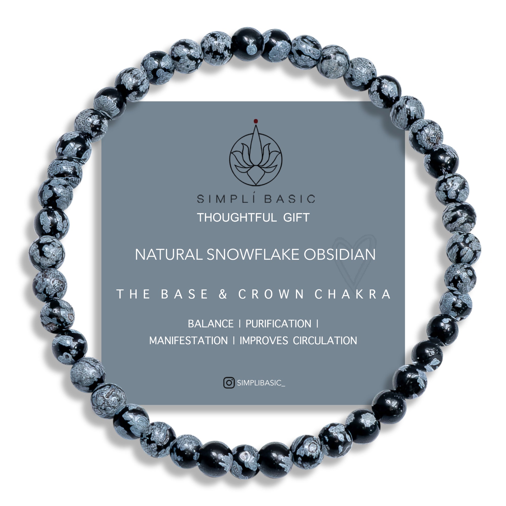HEALING SNOWFLAKE OBSIDIAN BEAD BRACELET 4MM