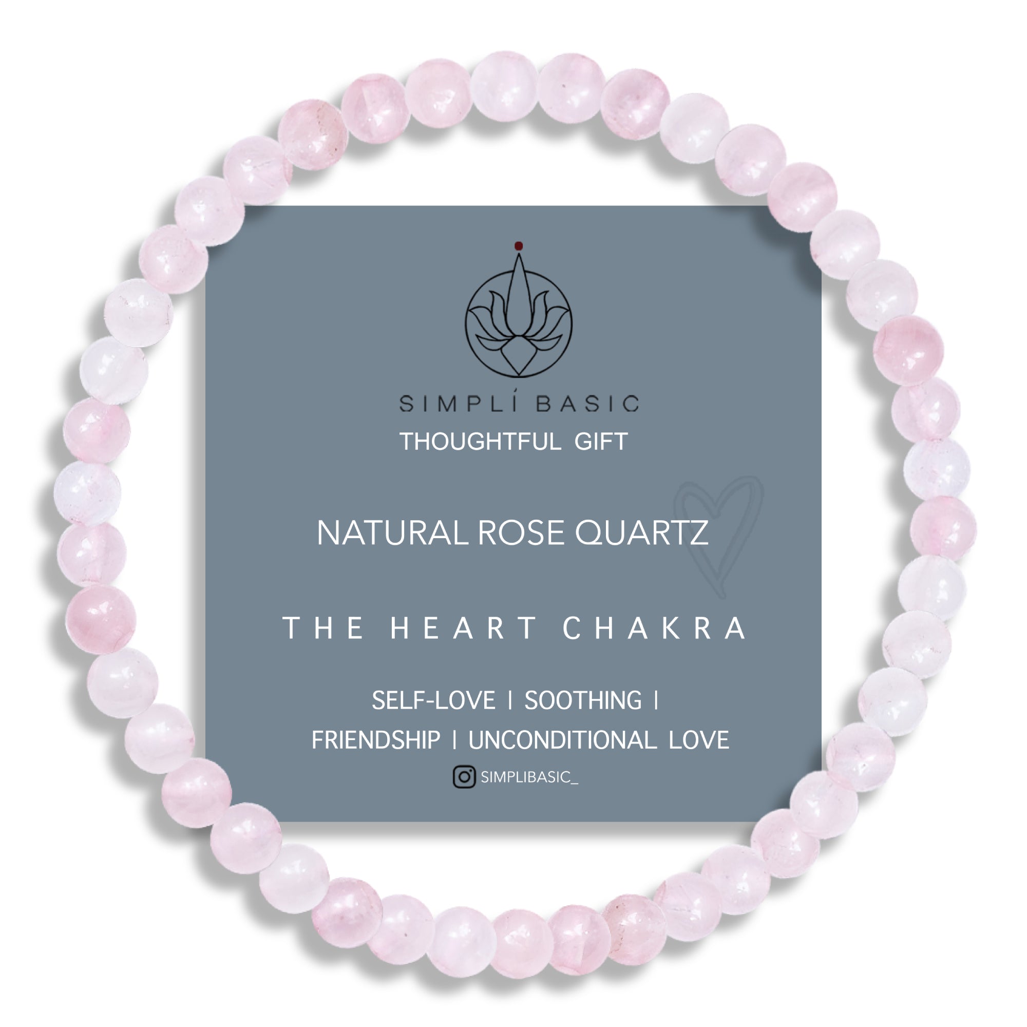 HEALING ROSE QUARTZ BEAD BRACELET 4MM