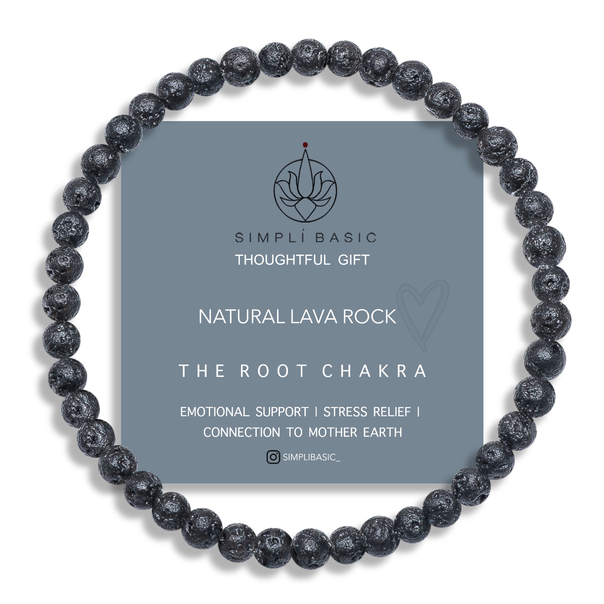 Healing black Lava Rock bead bracelet 4mm
