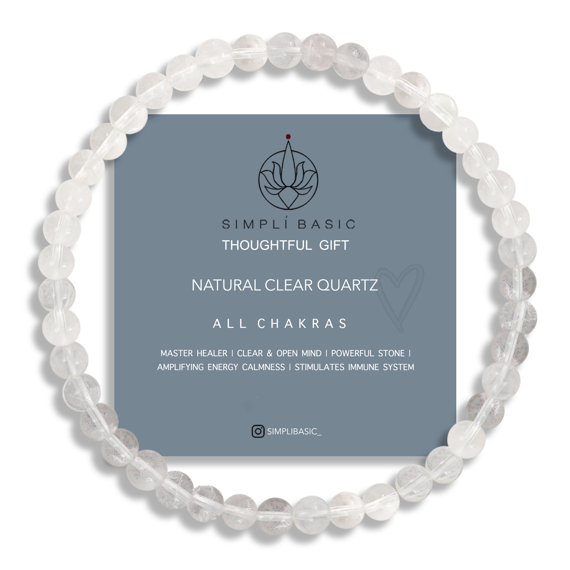 Healing Clear quartz bead bracelet 4mm