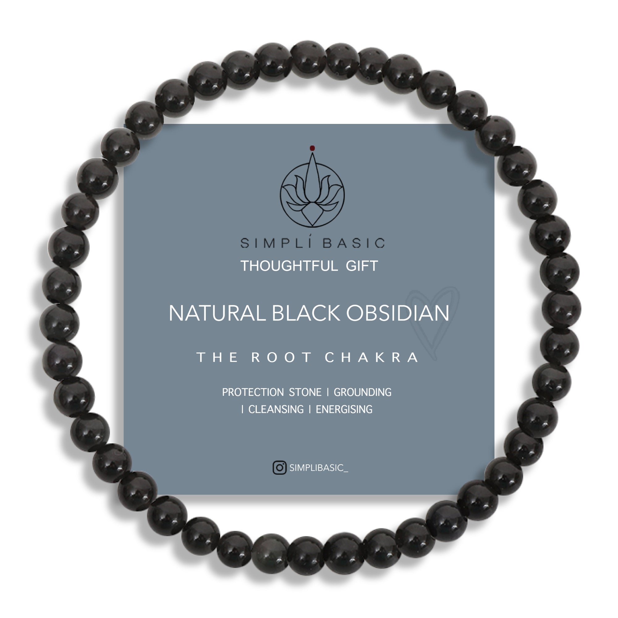 HEALING BLACK OBSIDIAN BEAD BRACELET 4MM