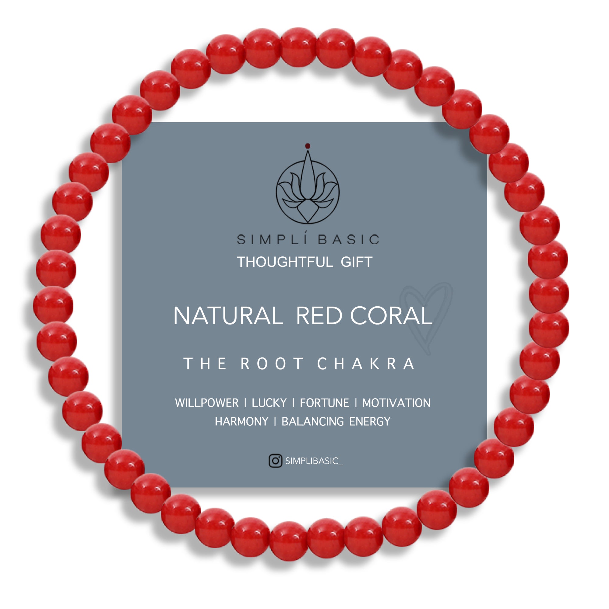 Healing Red coral bead bracelet 4mm
