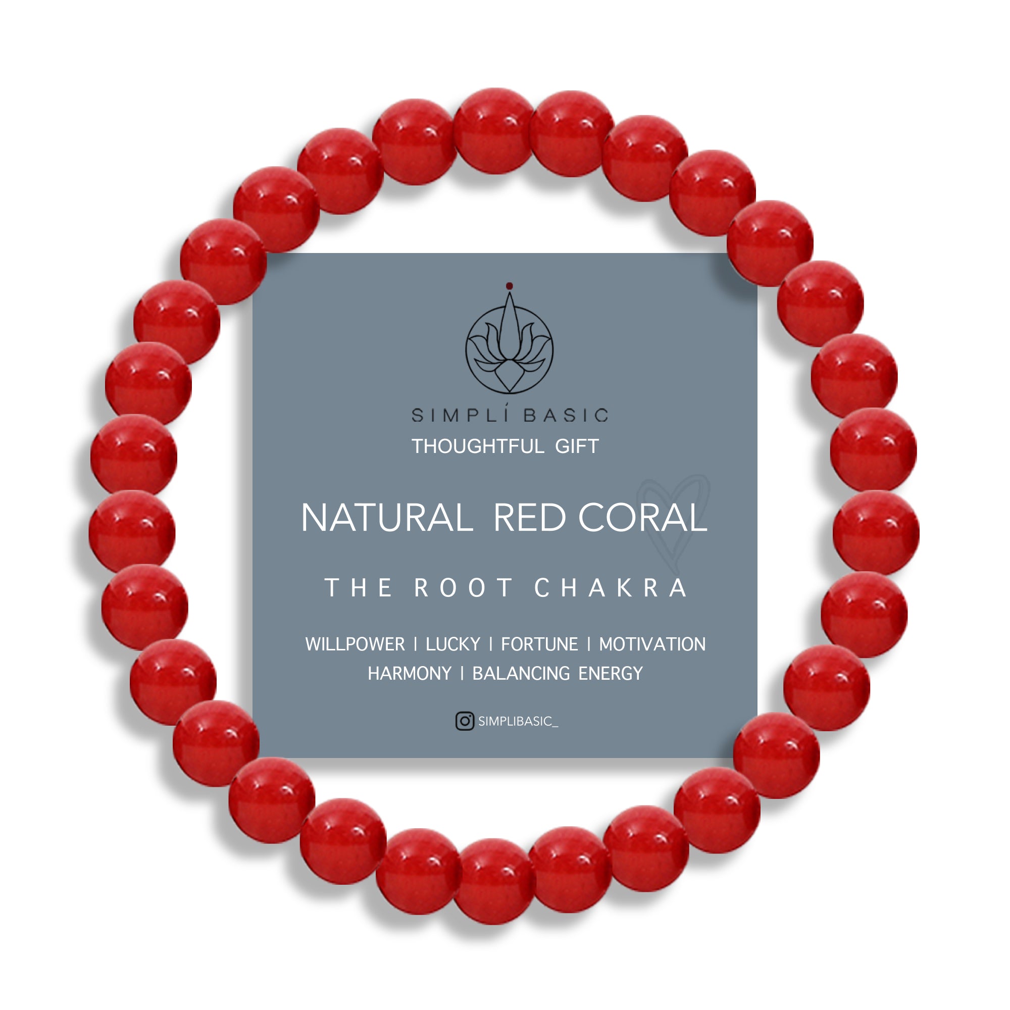 Healing Red coral bead bracelet 6mm