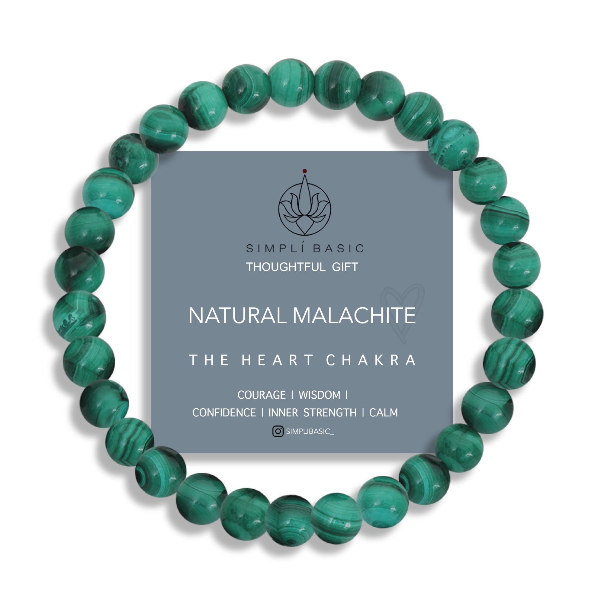 **HEALING MALACHITE BEAD BRACELET 6MM