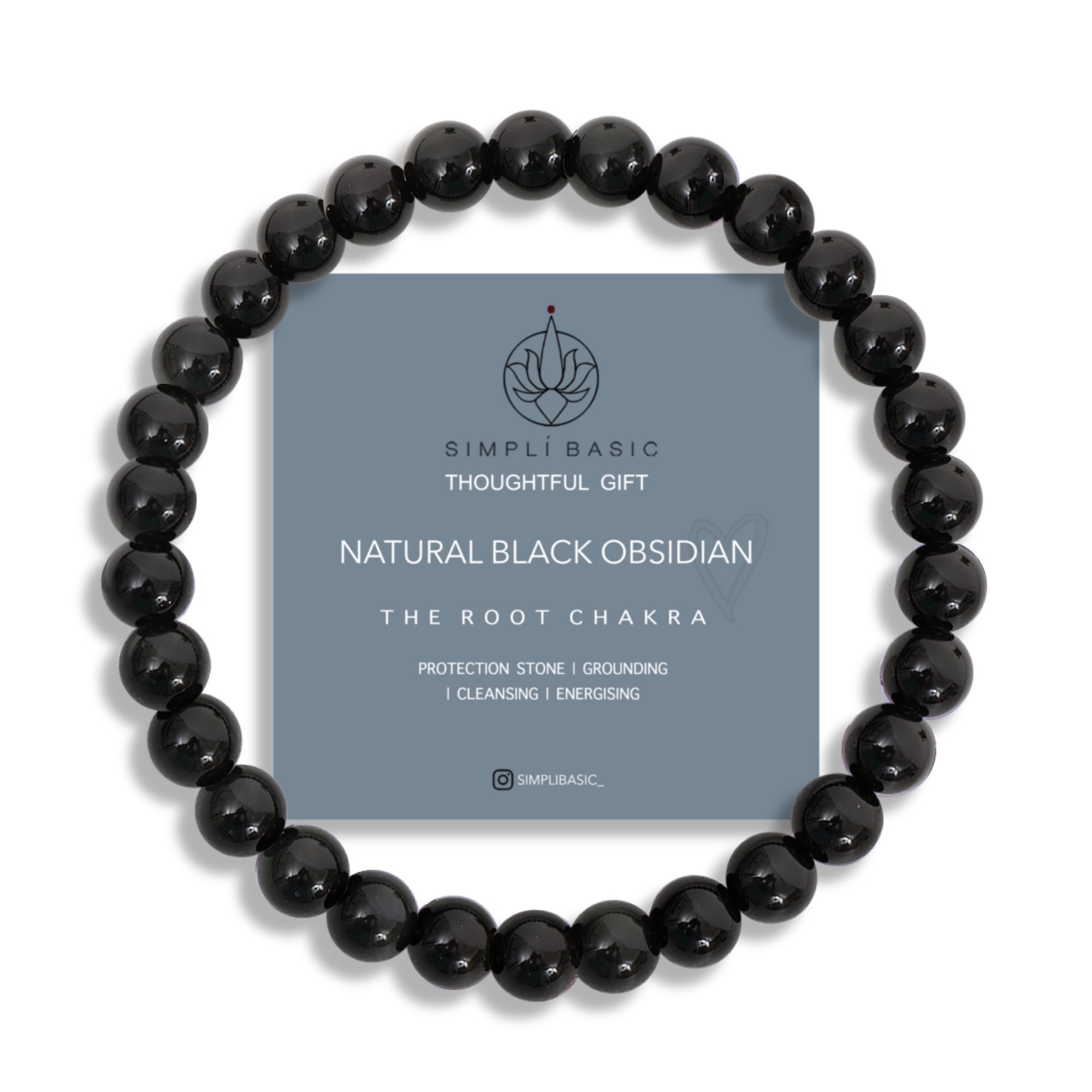 HEALING BLACK OBSIDIAN BEAD BRACELET 6MM