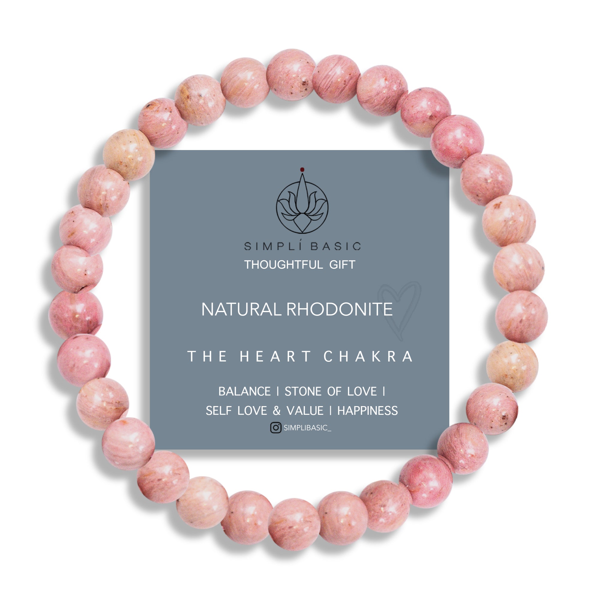 Healing Rhodonite bead bracelet 6mm