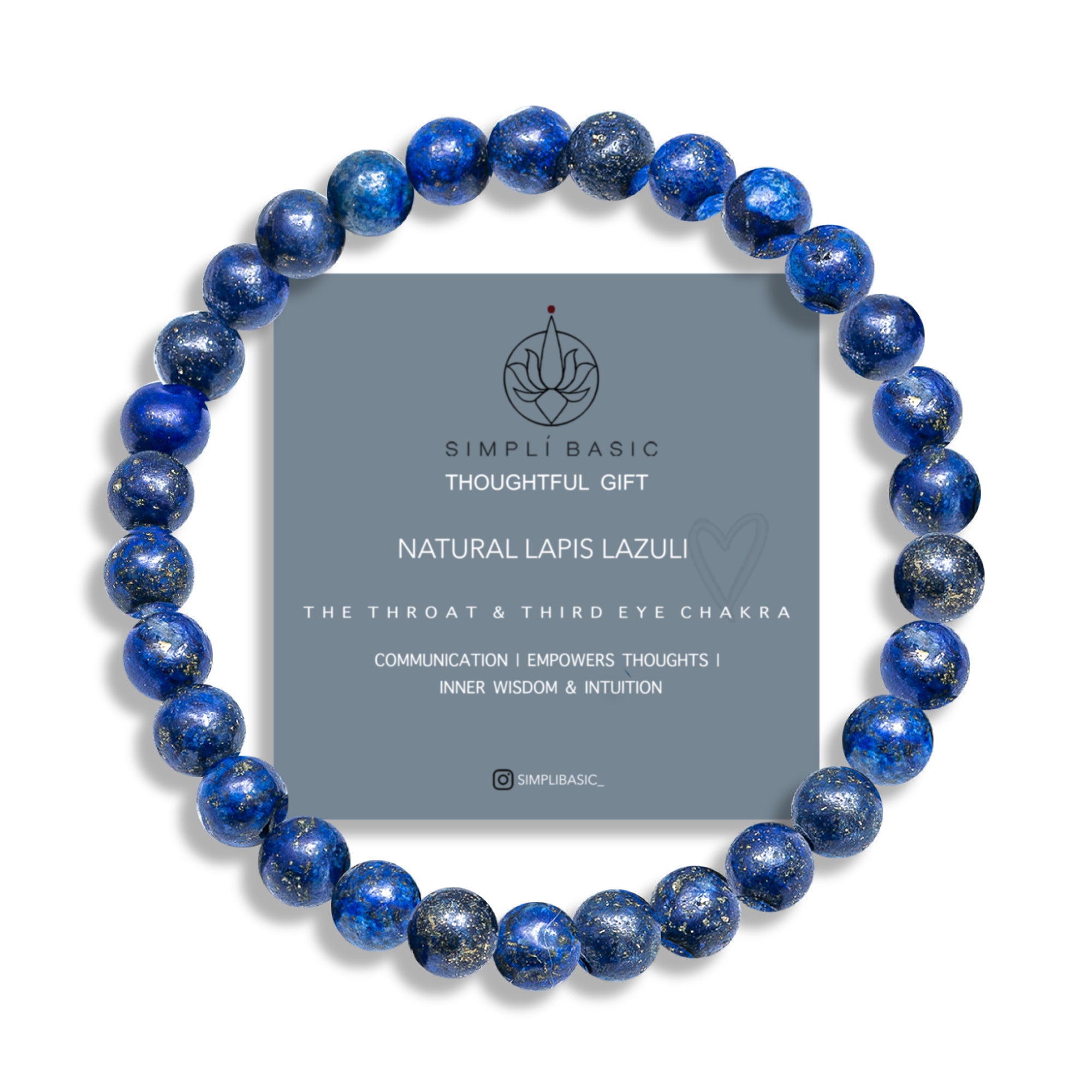 HEALING BLUE LAPIS LAZULI BEAD BRACELET 6MM