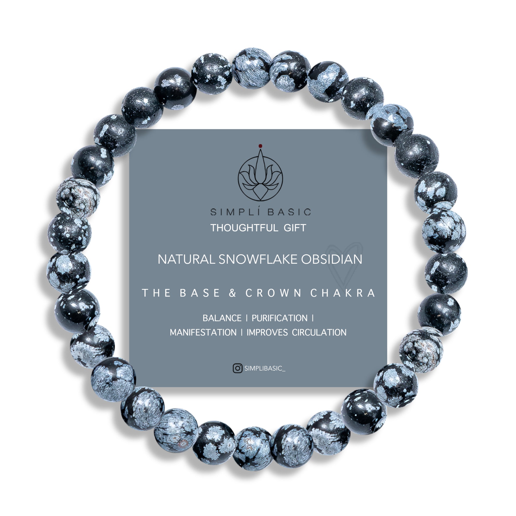 Healing Snowflake Obsidian bead bracelet 6mm