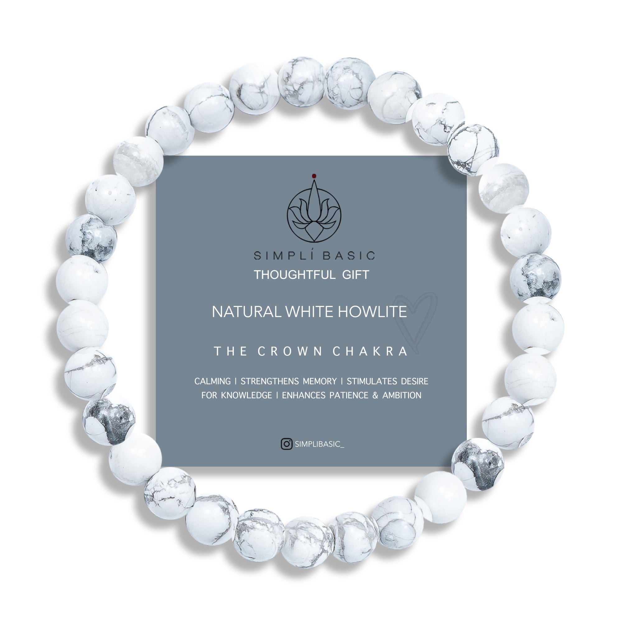 HEALING WHITE HOWLITE BEAD BRACELET 6MM