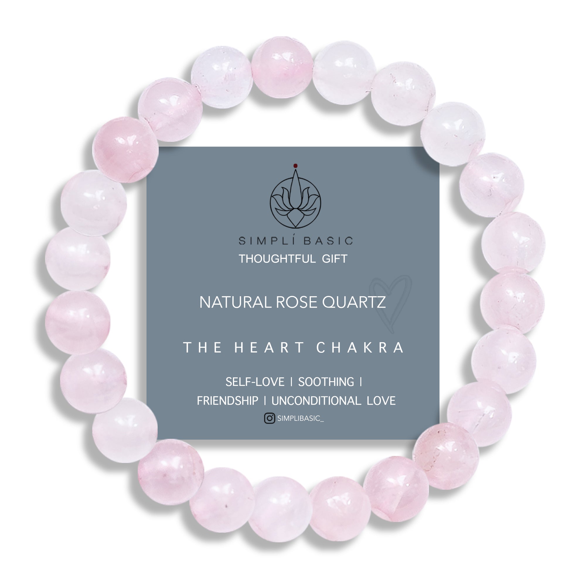 HEALING ROSE QUARTZ BEAD BRACELET 8MM