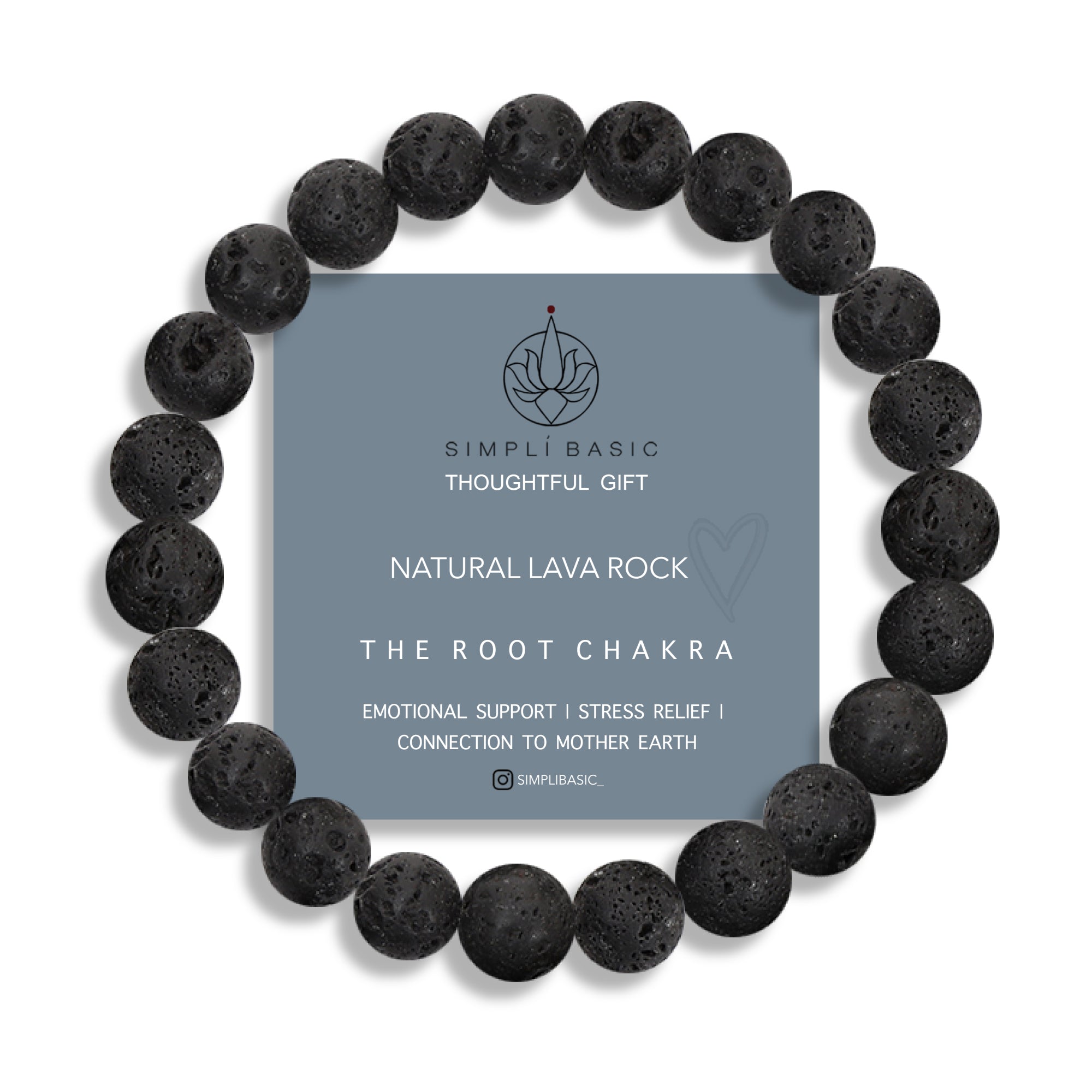 Healing black Lava Rock bead bracelet 8mm