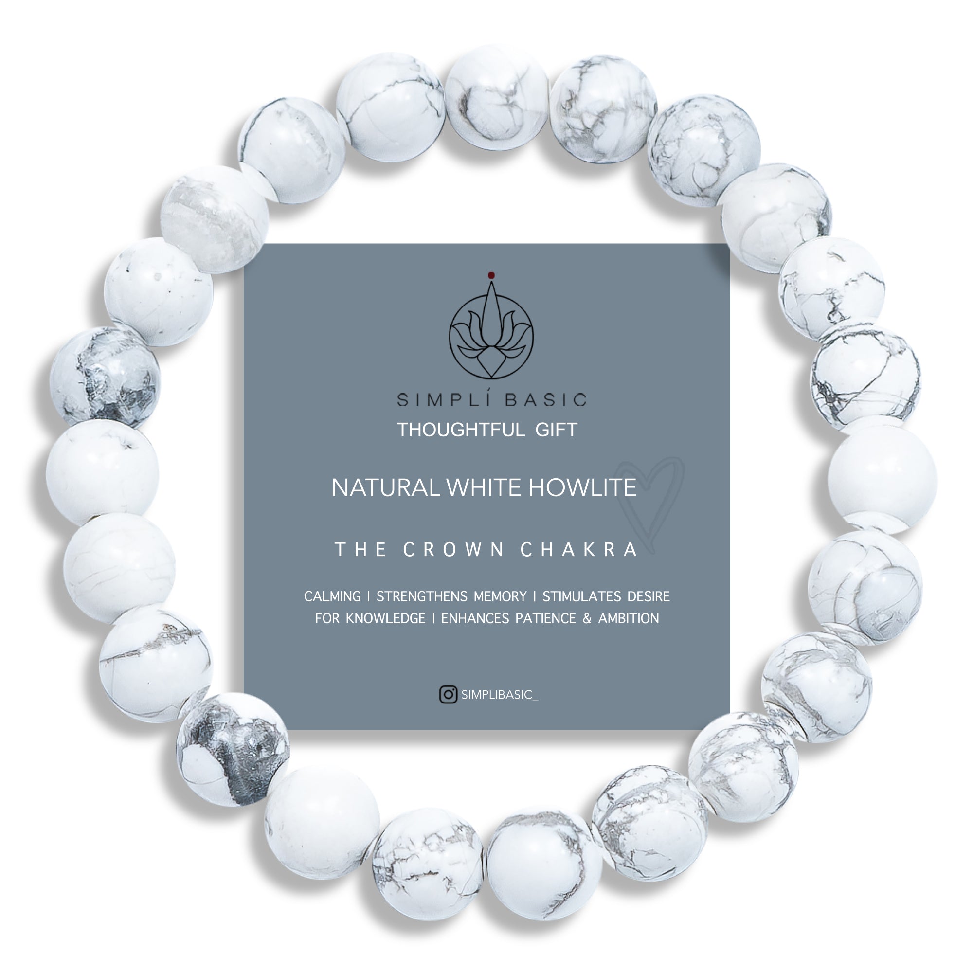 HEALING WHITE HOWLITE BEAD BRACELET 8MM