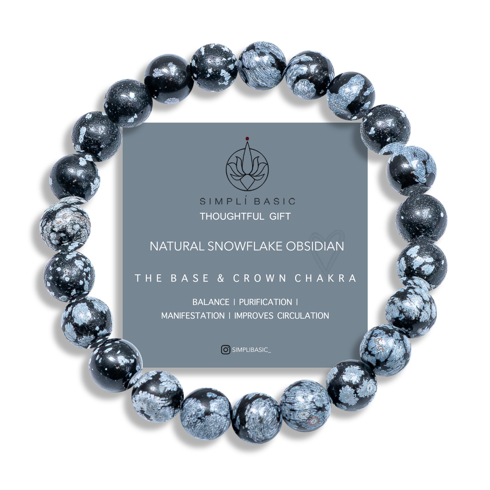 Healing Snowflake Obsidian bead bracelet 8mm