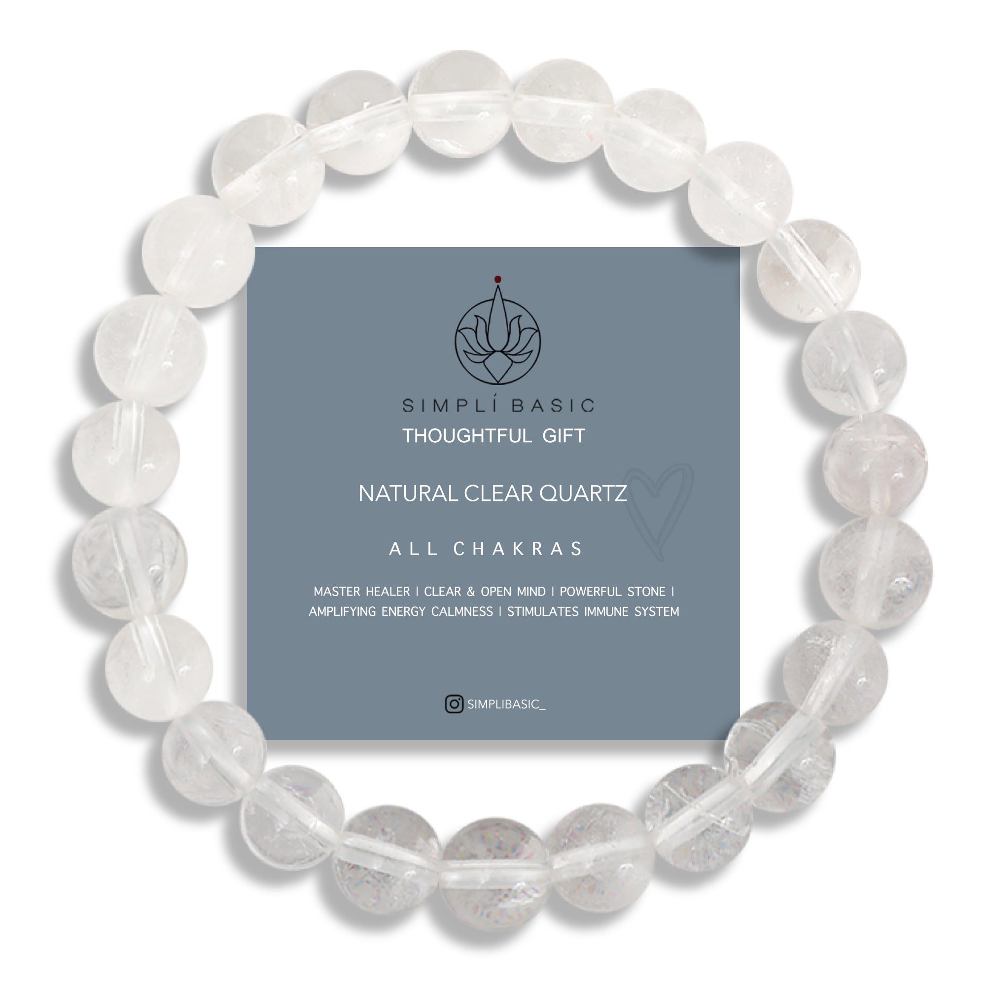 Healing Clear quartz bead bracelet 8mm