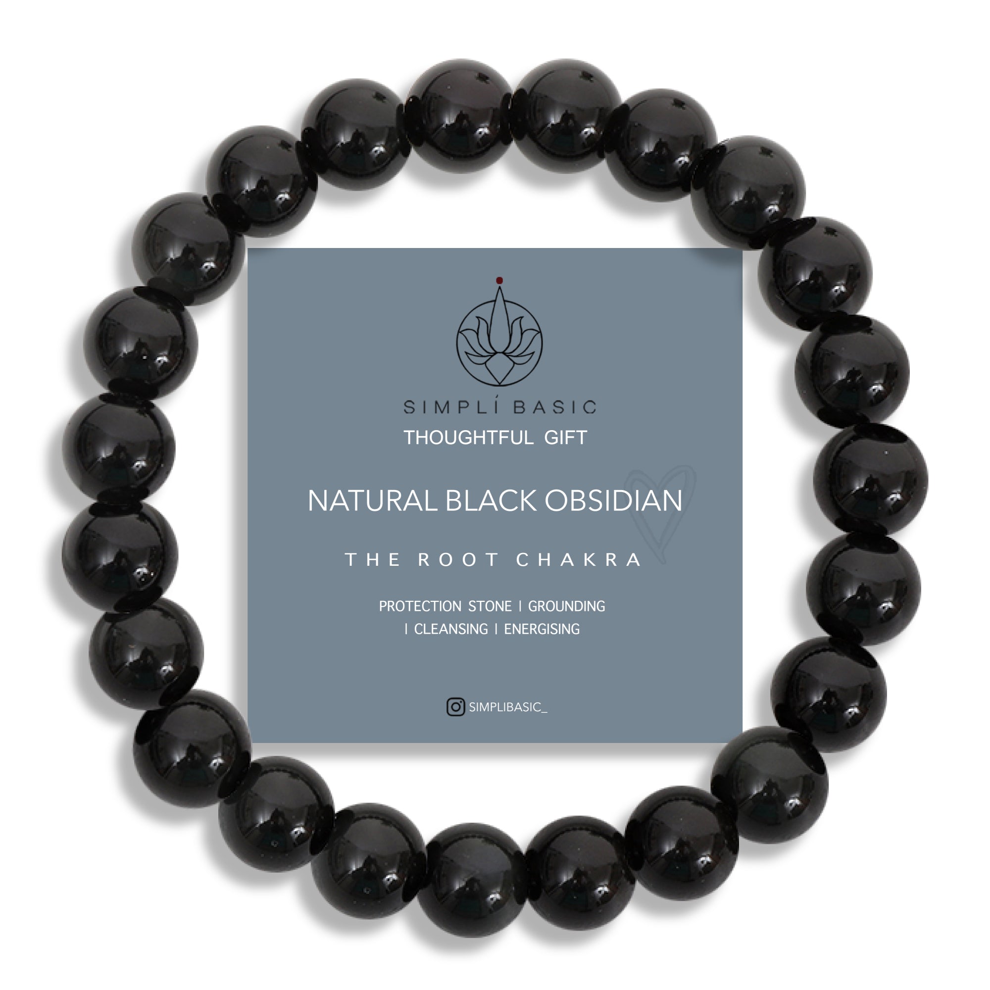 HEALING BLACK OBSIDIAN BEAD BRACELET 8MM