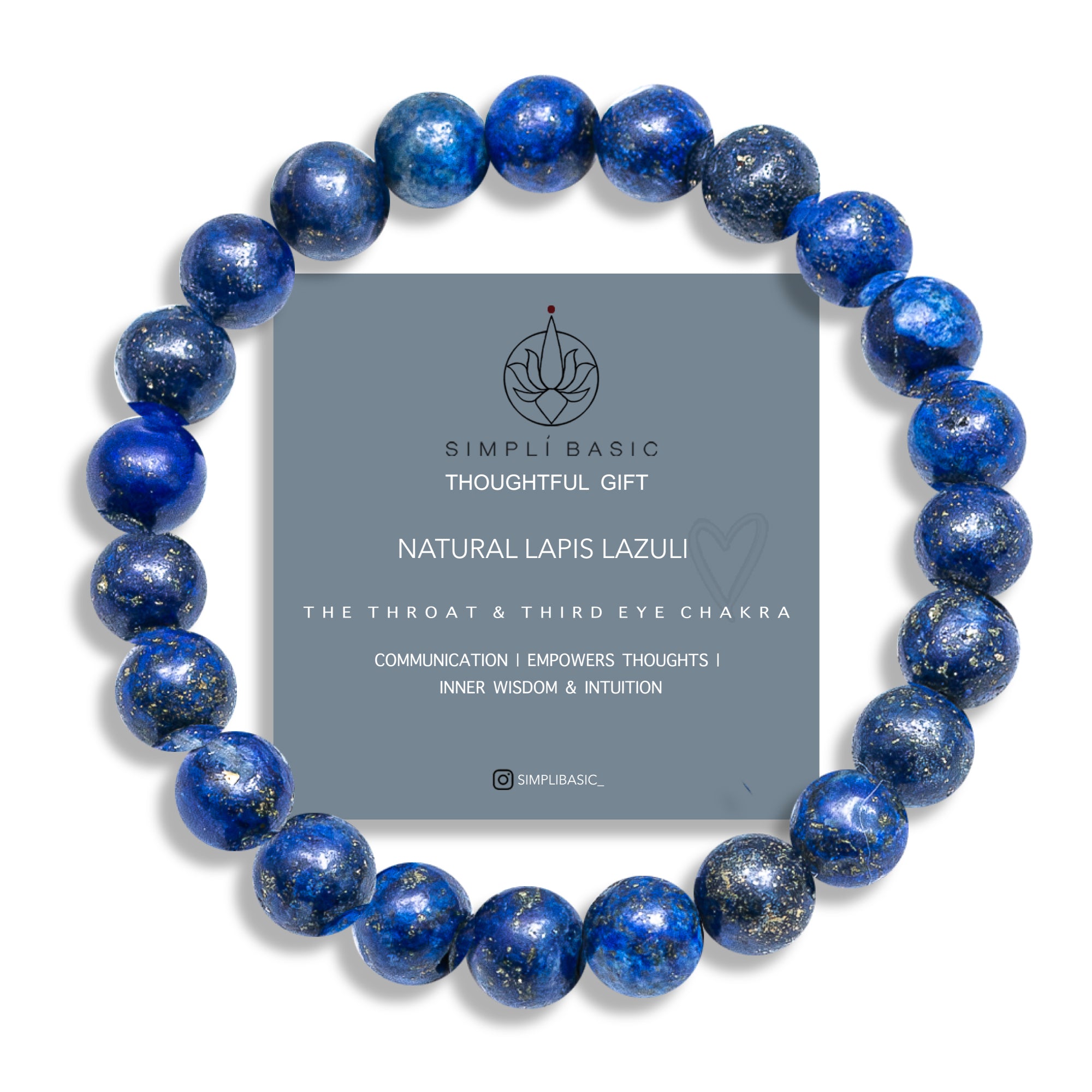 HEALING BLUE LAPIS LAZULI BEAD BRACELET 8MM