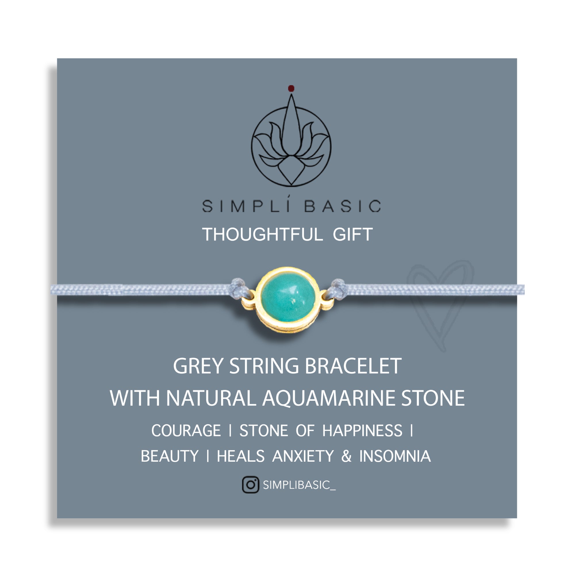 NATURAL AQUAMARINE & GREY STRING BRACELET – ADJUSTABLE SOFT CORD