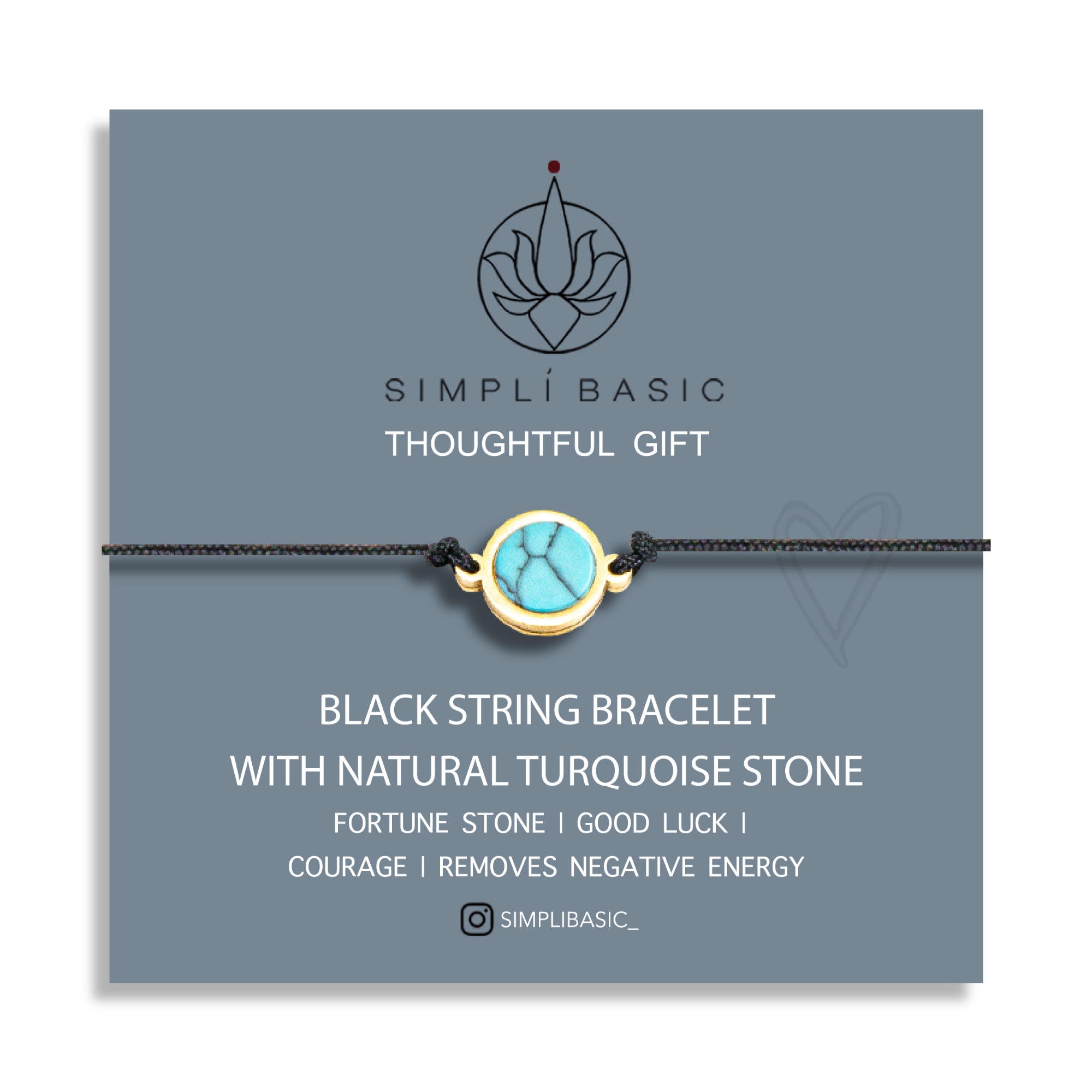 NATURAL TURQUOISE STONE STRING BRACELET – ADJUSTABLE BLACK SOFT CORD