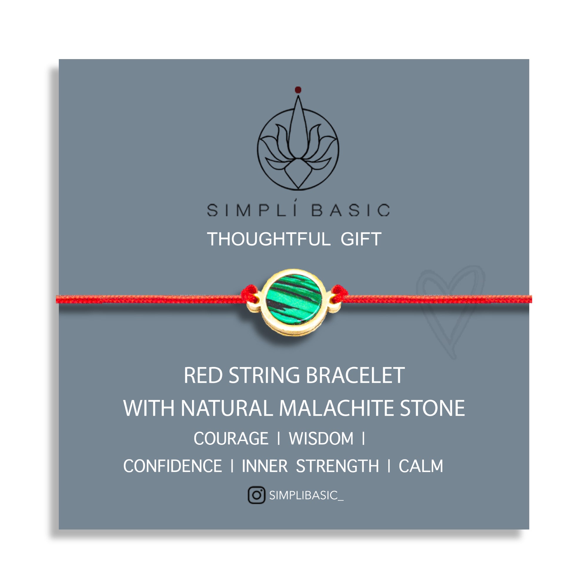 NATURAL MALACHITE & RED STRING BRACELET – ADJUSTABLE SOFT CORD