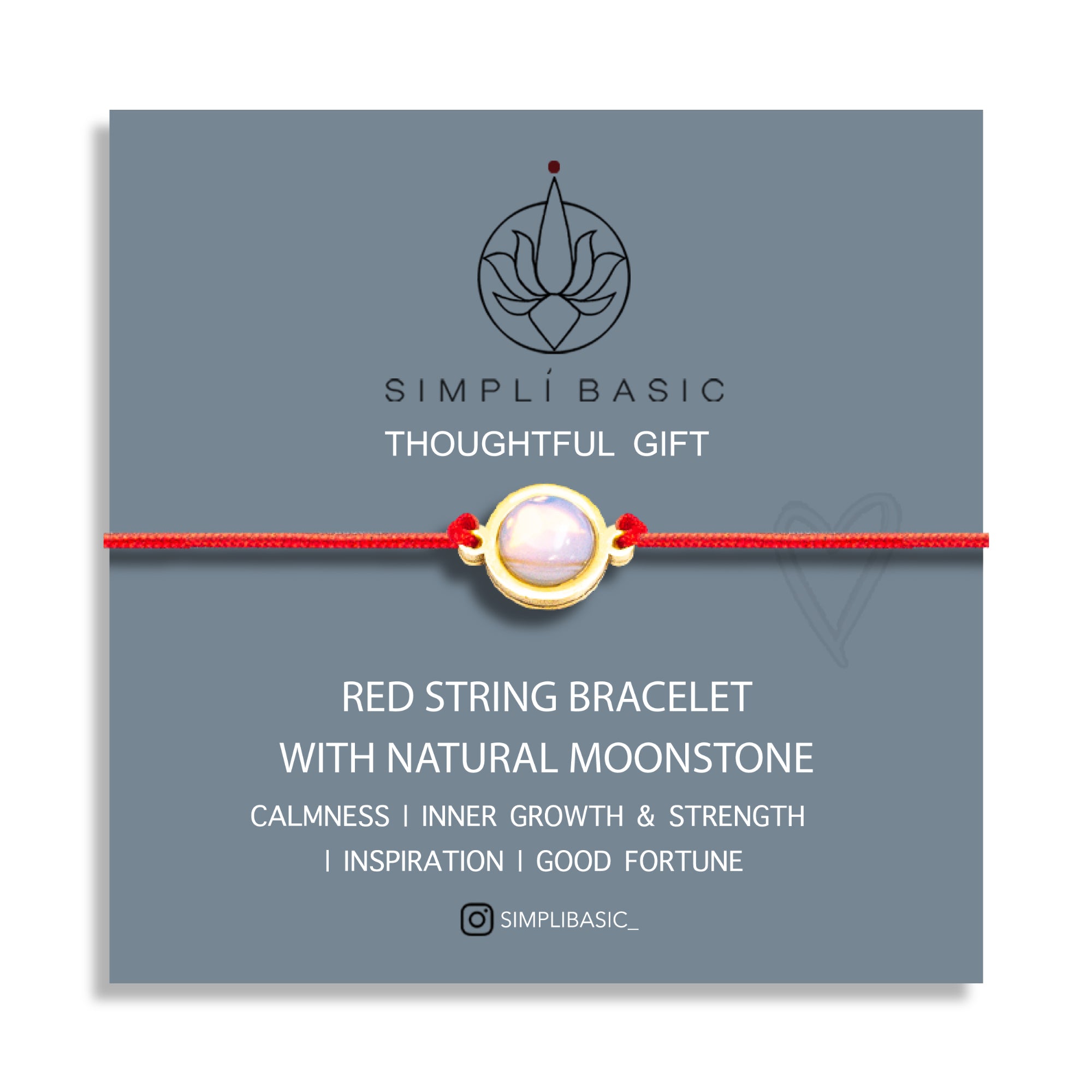NATURAL MOONSTONE & RED STRING BRACELET – ADJUSTABLE SOFT CORD