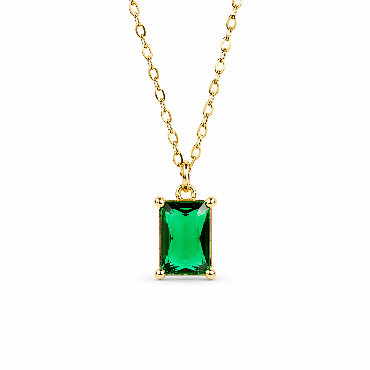 Green Emerald Cut Necklace Gold