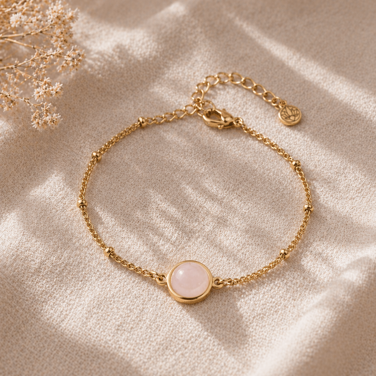 ROSE QUARTZ STONE CHAIN BRACELET