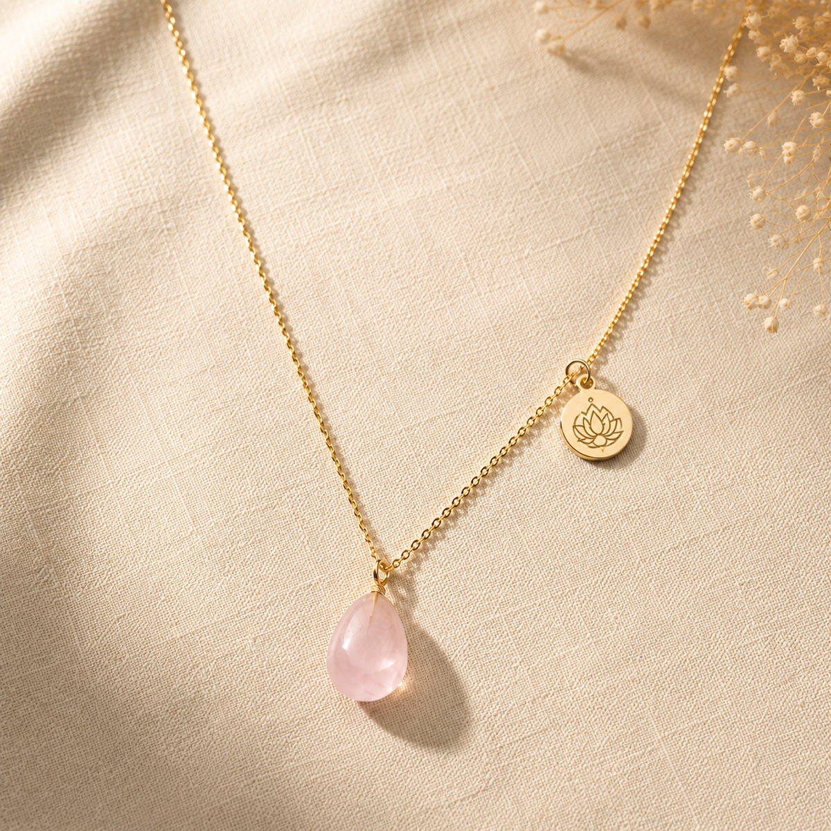 ORĀ Floating Rose Quartz Necklace — 18k Gold Vermeil