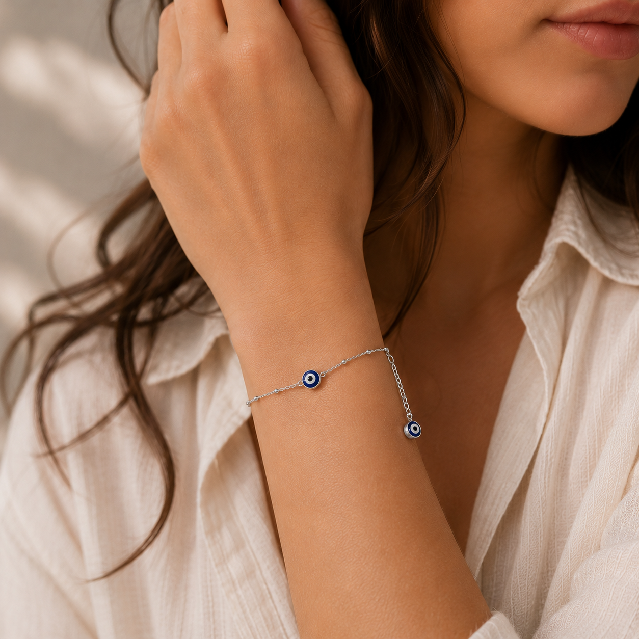 Evil eye ball chain bracelet silver