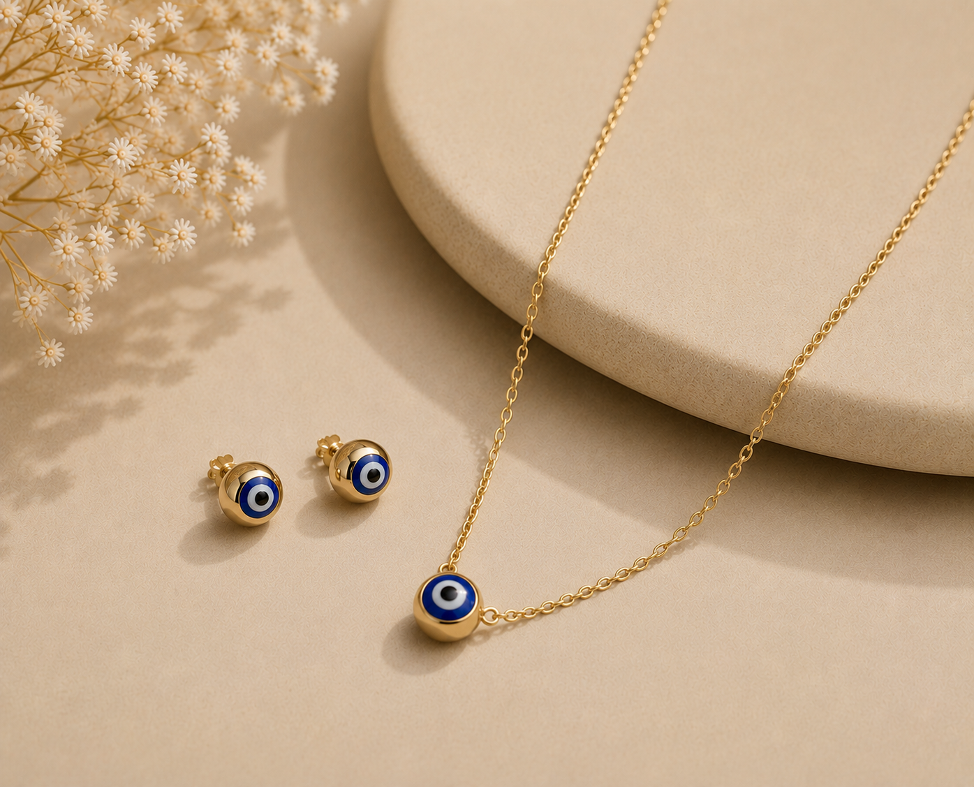 Evil Eye Necklace & Mini Protection Eye Studs Set
