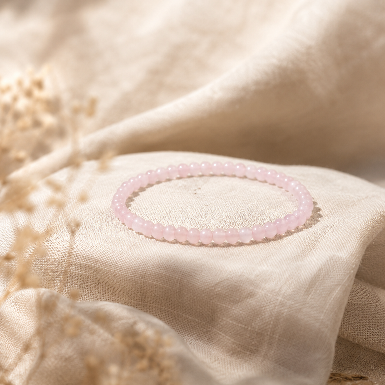 HEALING ROSE QUARTZ BEAD BRACELET 4MM