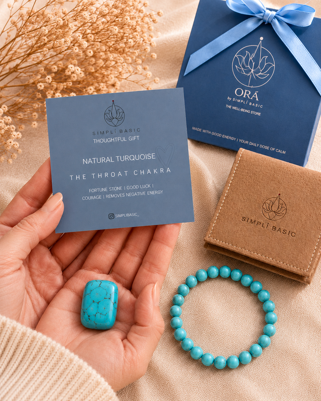 HEALING TURQUOISE BEAD BRACELET & KEEPSAKE STONE