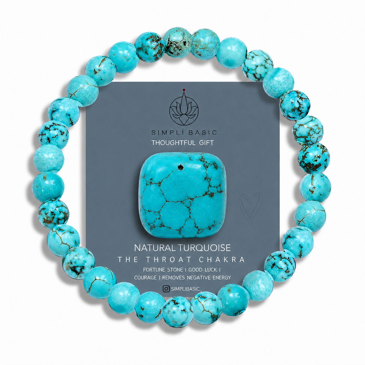HEALING TURQUOISE BEAD BRACELET & KEEPSAKE STONE