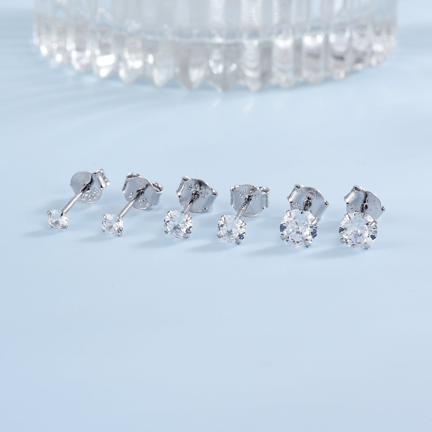 Round Cut Cubic Zirconia Set of 3 Pairs Sterling Silver Studs