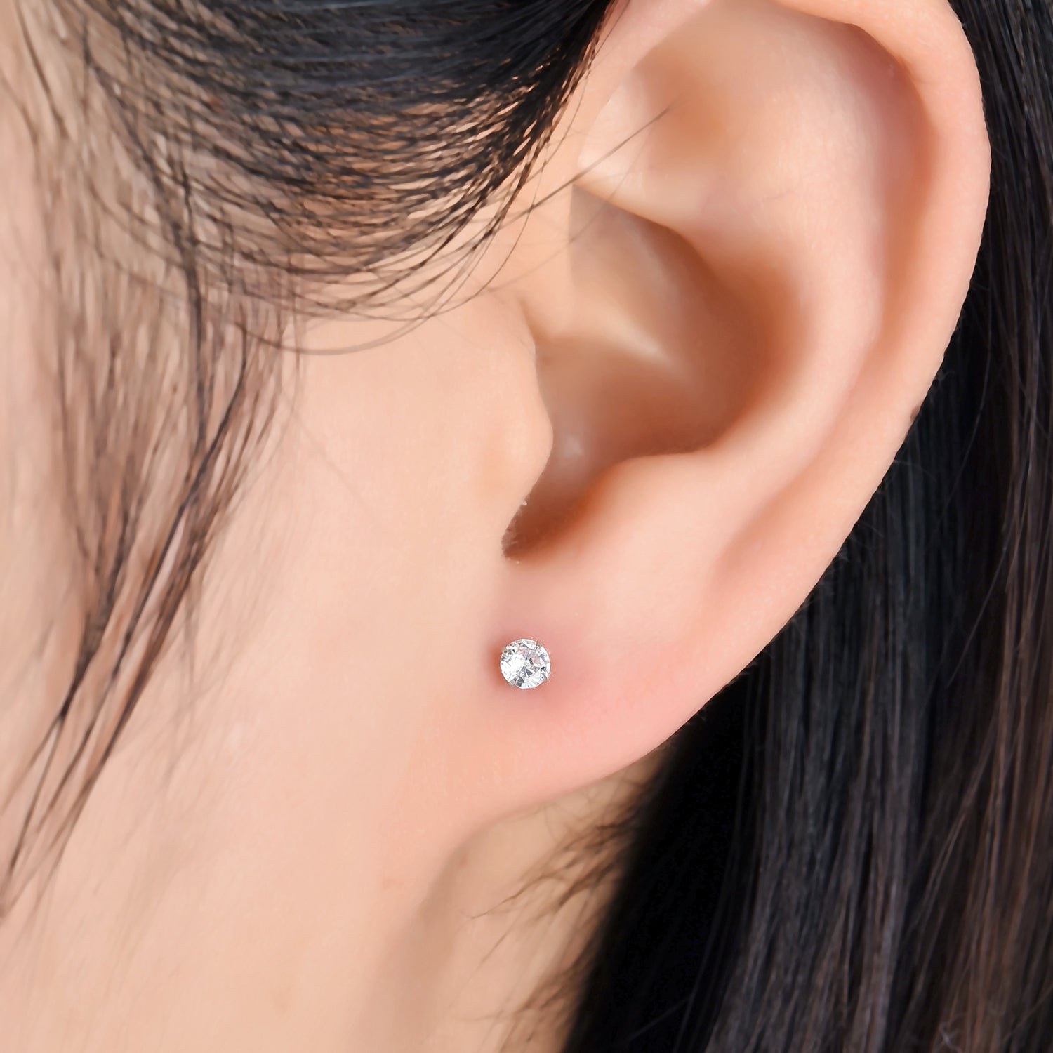 Round Cut Cubic Zirconia Set of 3 Pairs Sterling Silver Studs