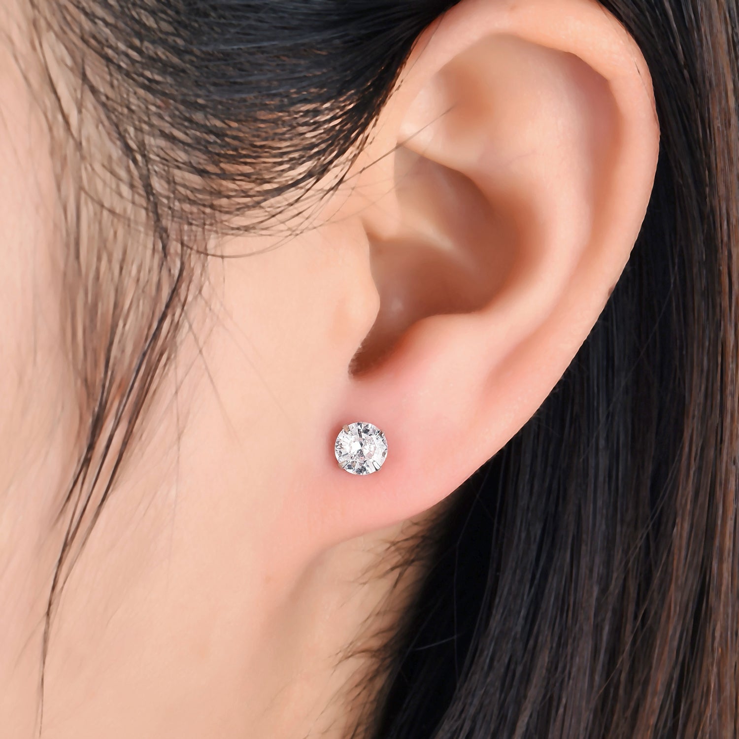 Round Cut Cubic Zirconia Set of 3 Pairs Sterling Silver Studs