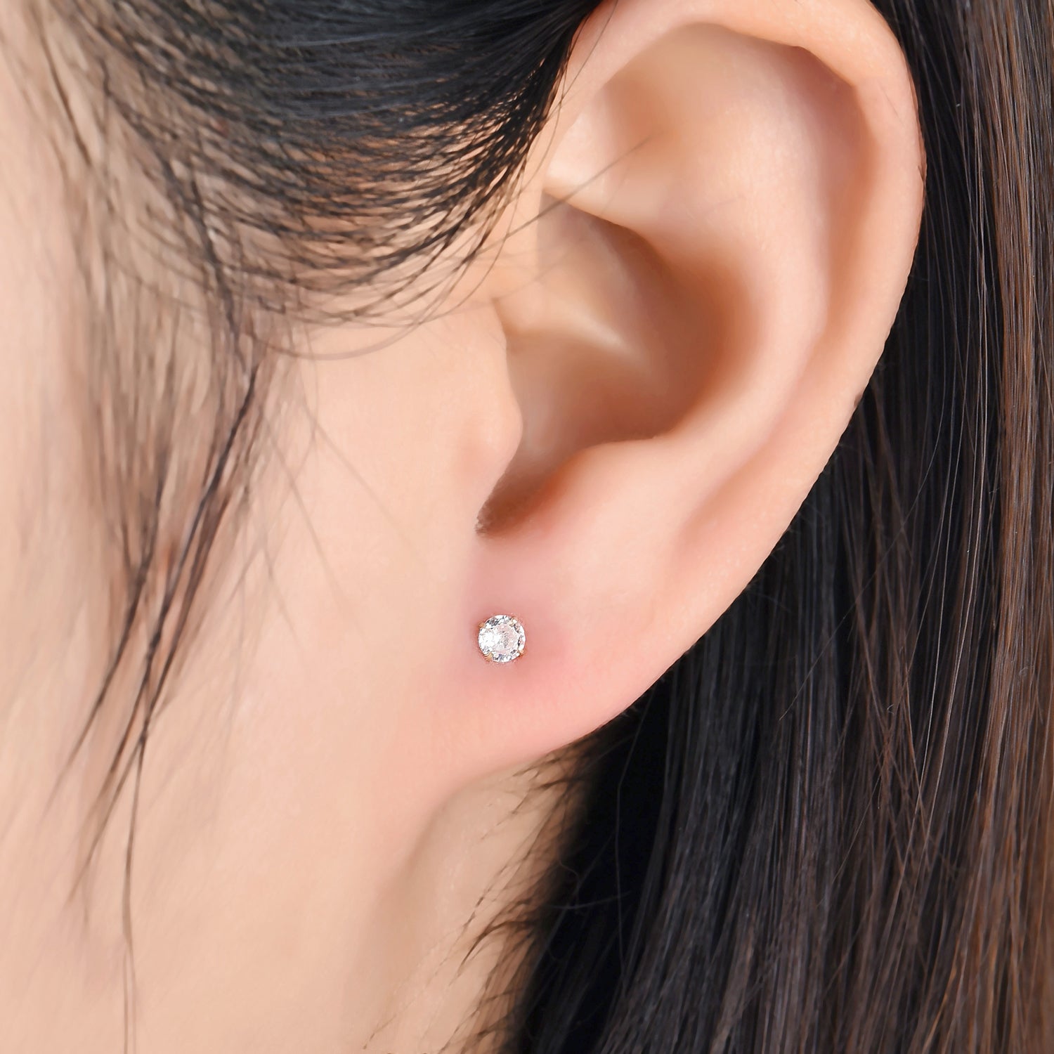 Round Cut Cubic Zirconia Set of 3 Pairs Sterling Silver Studs 14K Gold