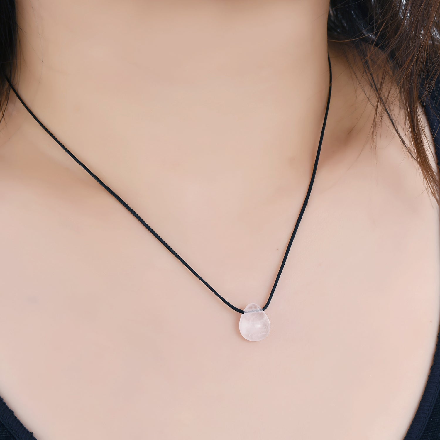 Clear quartz cord Necklace (pearl drop stone)