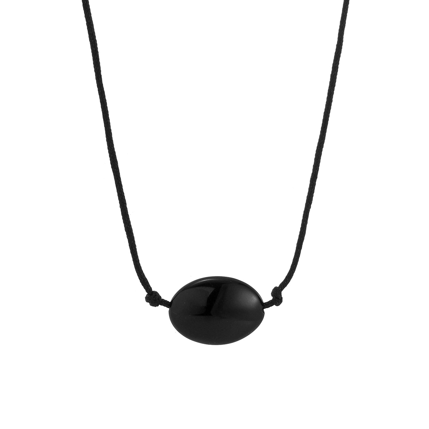 Black Agate cord necklace (oval stone)