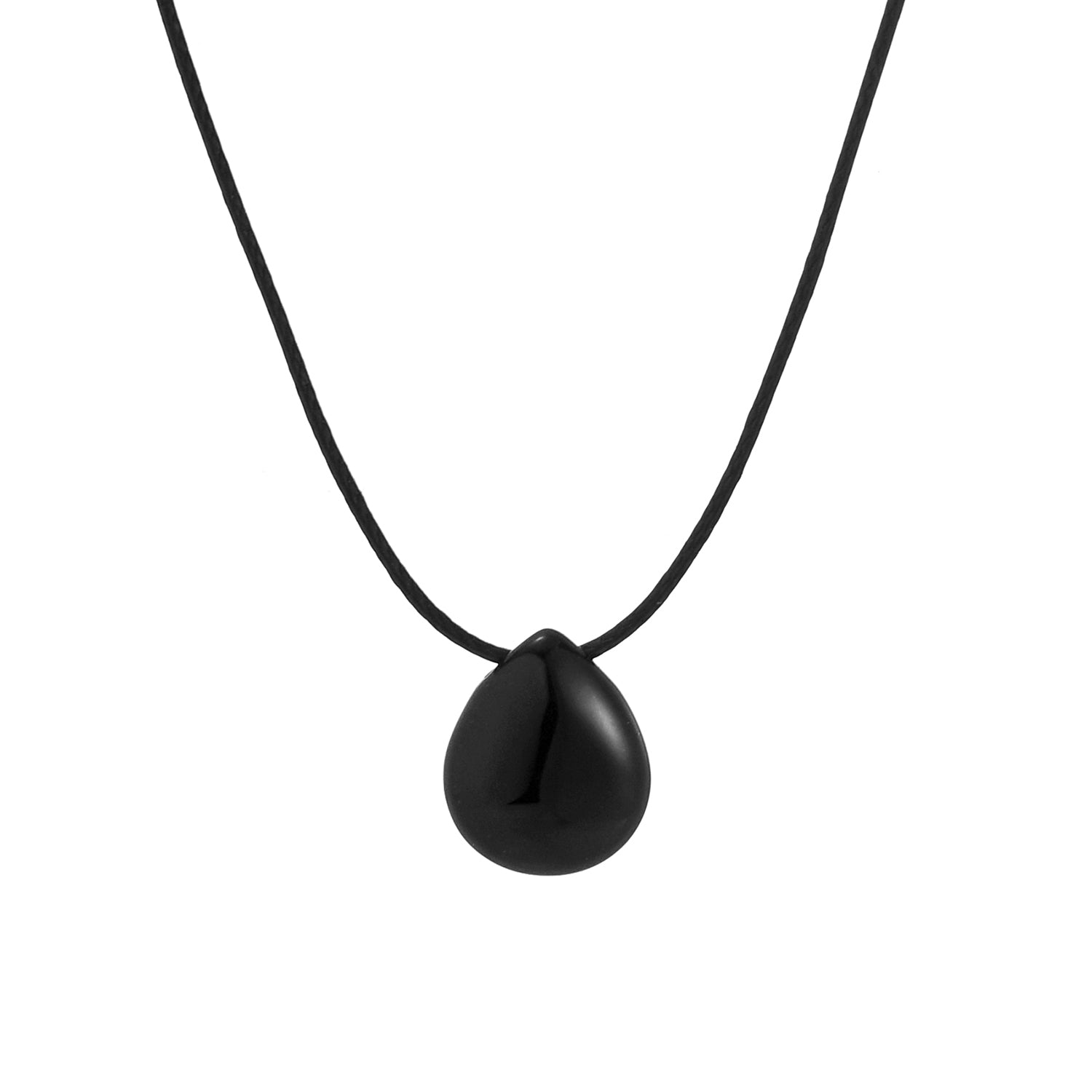 Black Agate cord Necklace (pear drop stone)