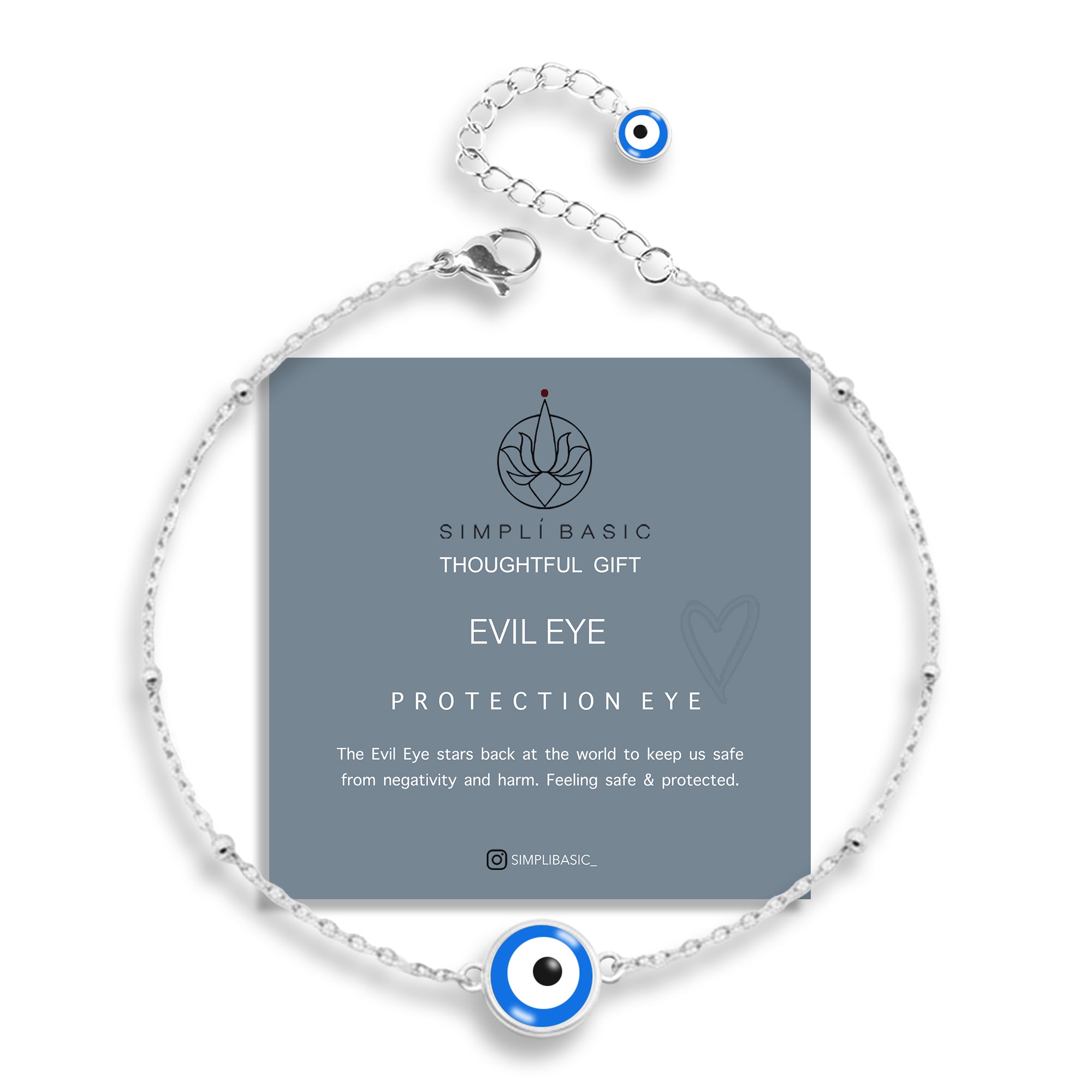 Evil eye ball chain bracelet silver