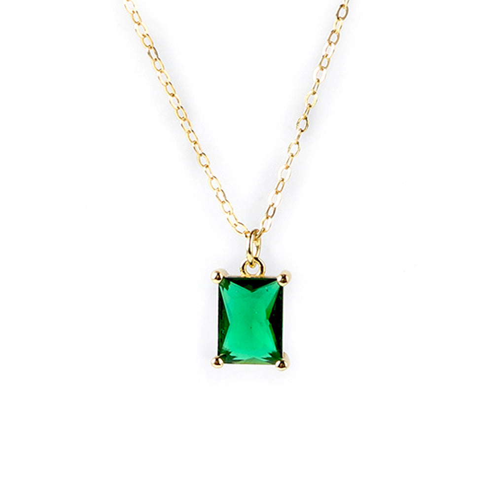 Green Emerald Cut Necklace 14k Gold plated